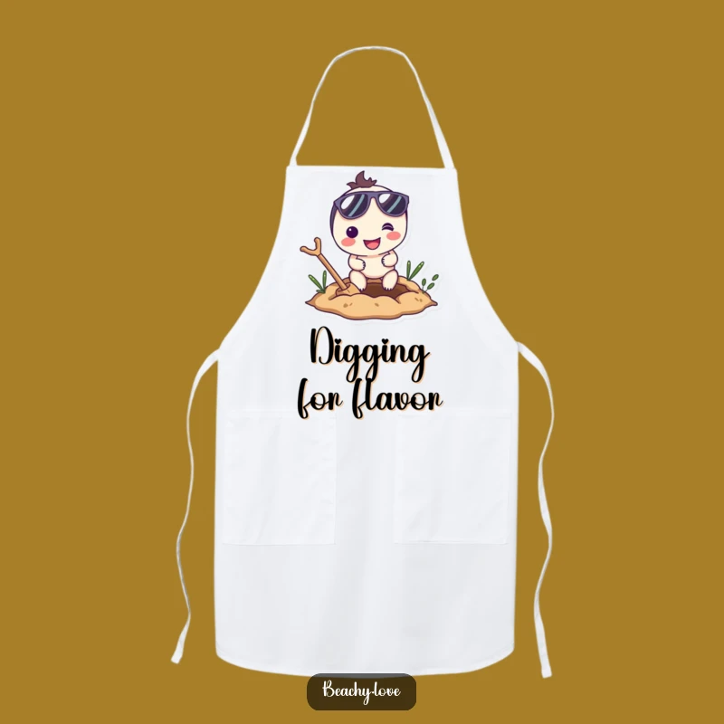 Funny Digging Character Apron - Smiling Sunglasses Enthusiast Kitchen Bib