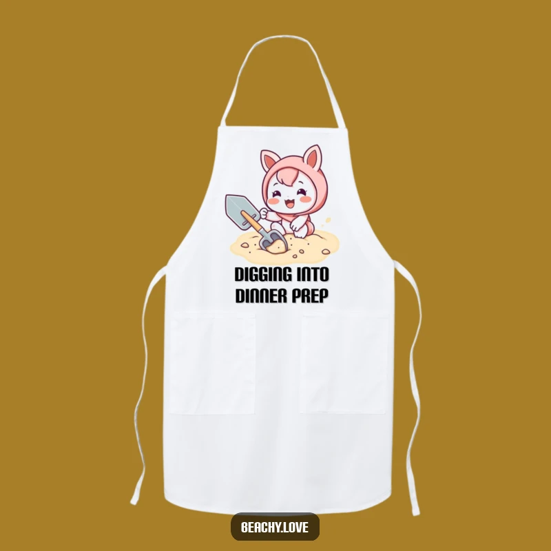 Funny Kawaii Shoveler Apron: Joyful Sand Digging Character for a Kitchen Fun Gift