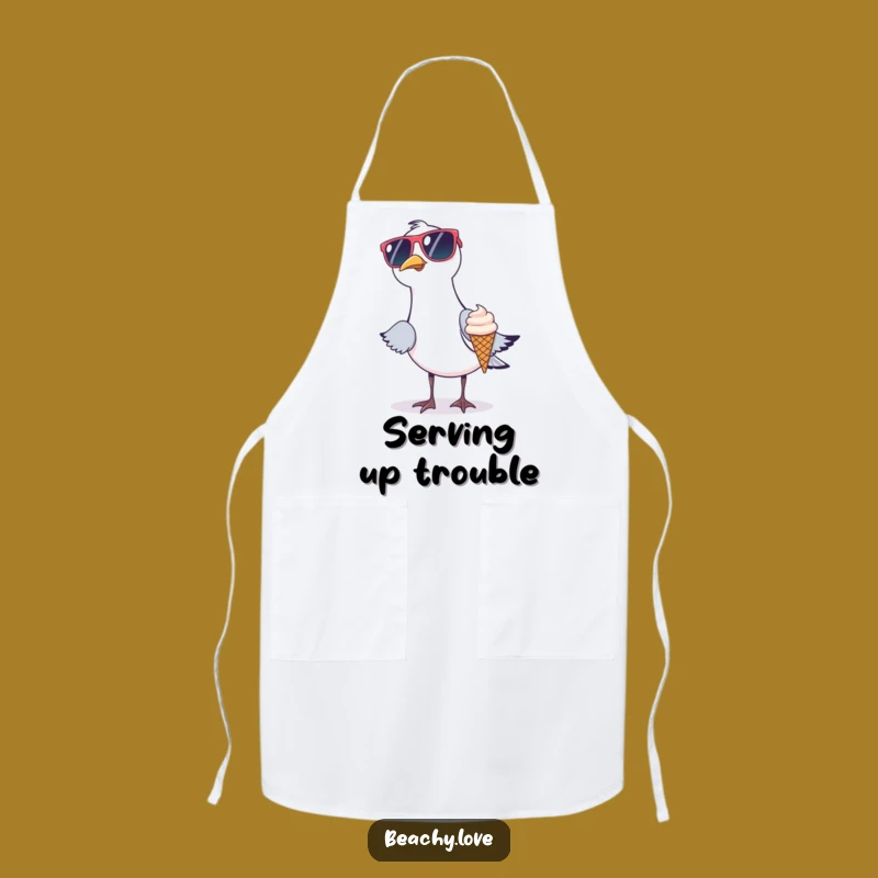Funny Seagull Apron - Ice Cream Thief, Beach Kitchen Humor
