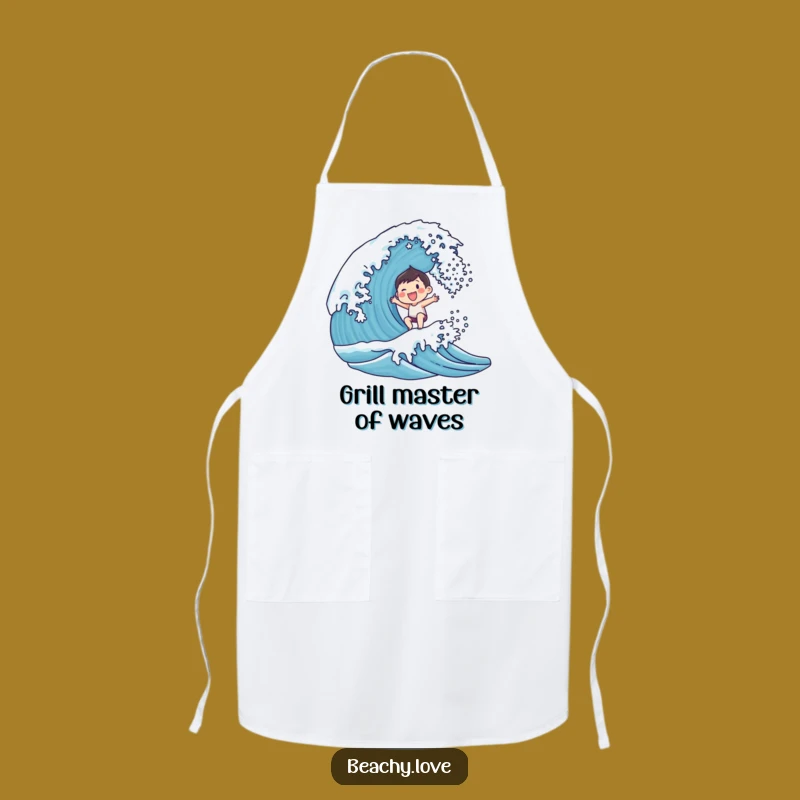 Funny Joyful Wave Rider Apron - Smiling Character Surfing Kitchen Bib