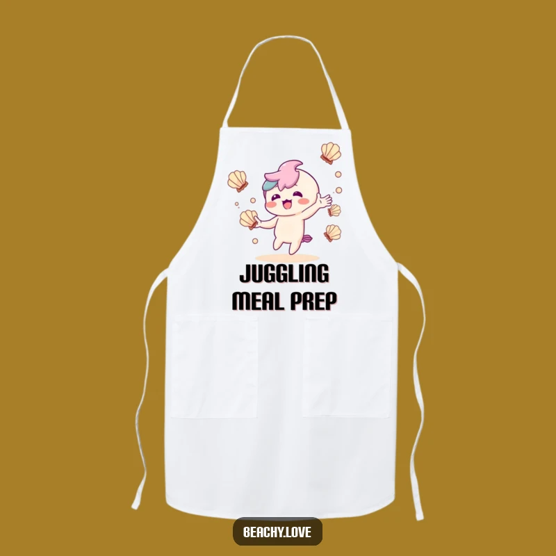 Funny Kawaii Juggler Apron: Delighted Seashell Character for Kitchen Fun Gift