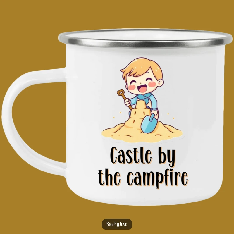 Funny Sandcastle Builder Camping Mug: Tiny Character Rugged Drinkware, Perfect Funny Gift