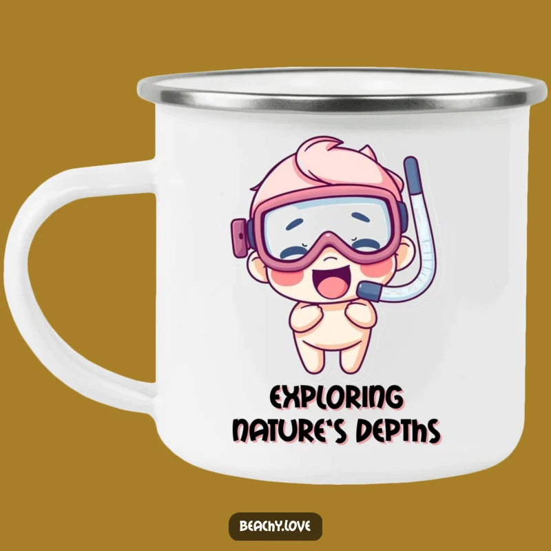Funny Goggles Snorkel Camping Mug: Giggling Character Outdoors