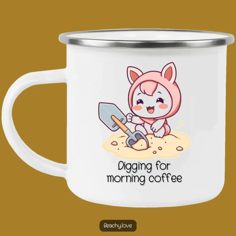 Funny Kawaii Shoveler Camping Mug: Joyful Sand Digging Character for Outdoor Fun Gift