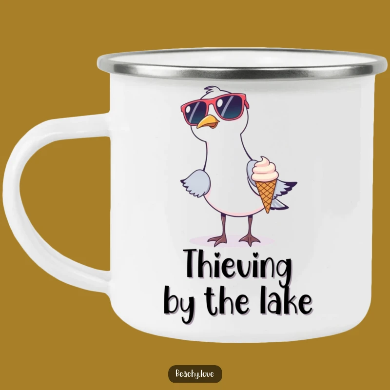 Funny Seagull Camping Mug - Sunglasses Bandit, Rugged Beach Humor
