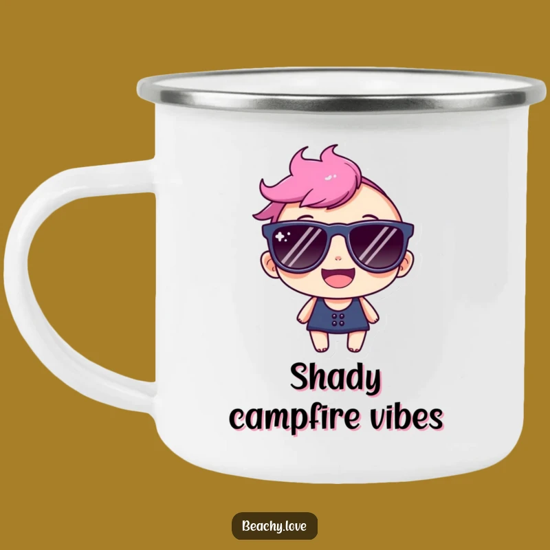 Funny Sunglasses Camping Mug: Happy Character's Outdoor Cool
