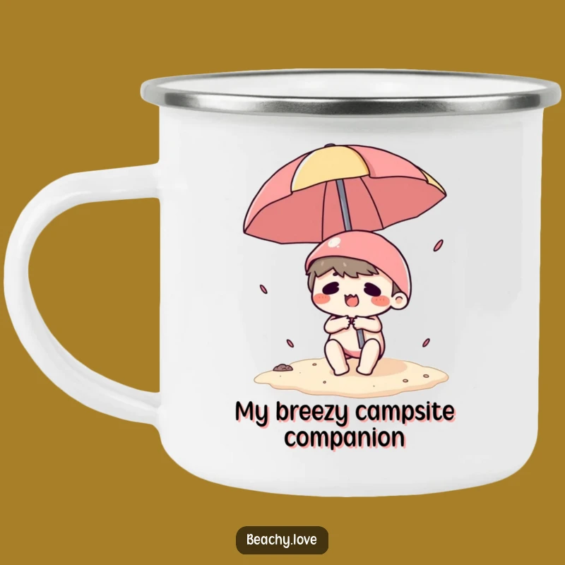 Funny Kawaii Beach Umbrella Struggle Camping Mug - Hilarious Outdoor Adventure