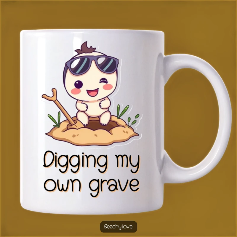 Funny Digging Character Mug - Smiling Sunglasses Enthusiast Gift