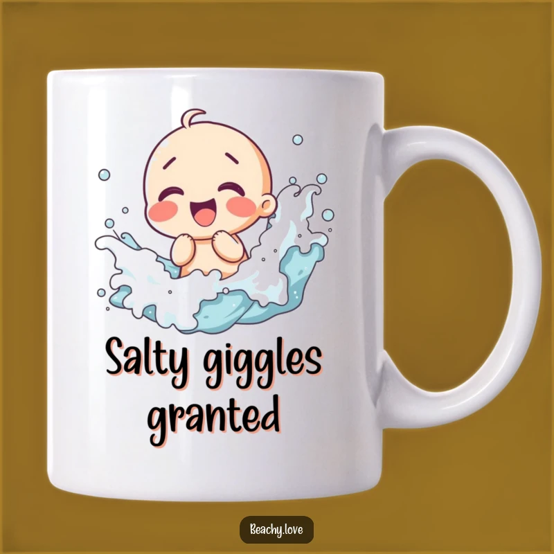 Funny Kawaii Giggling Waves Mug - Joyful Beach Lover Gift