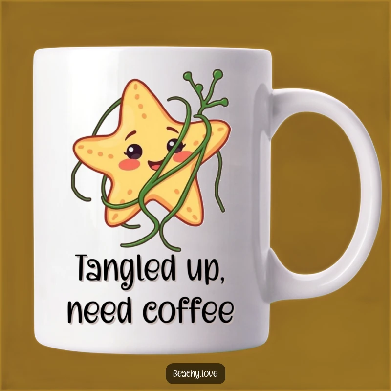 Funny Starfish Tangled Seaweed Mug: A Hilarious Beach Gift for Ocean Lovers