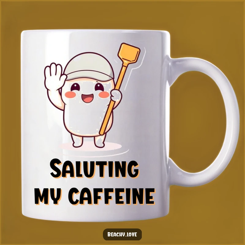 Funny Toy Shovel Mug: Beaming Character Salute Humor Gift