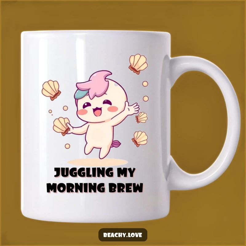 Funny Kawaii Juggler Mug: Delighted Seashell Character for a Playful Gift