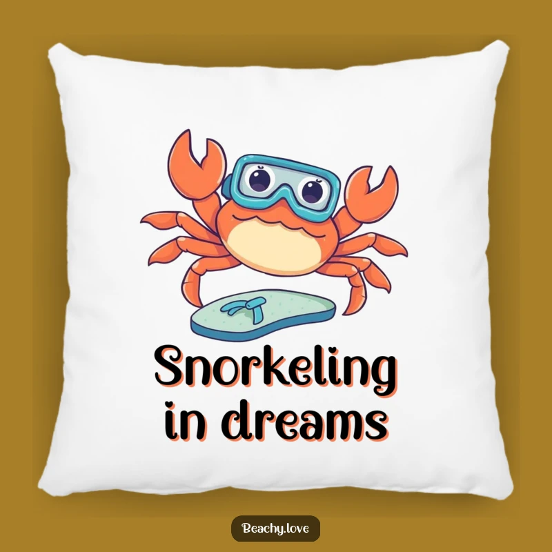Funny Crab Pillow - Snorkel Comfort, Beach Humor Accent Pillow