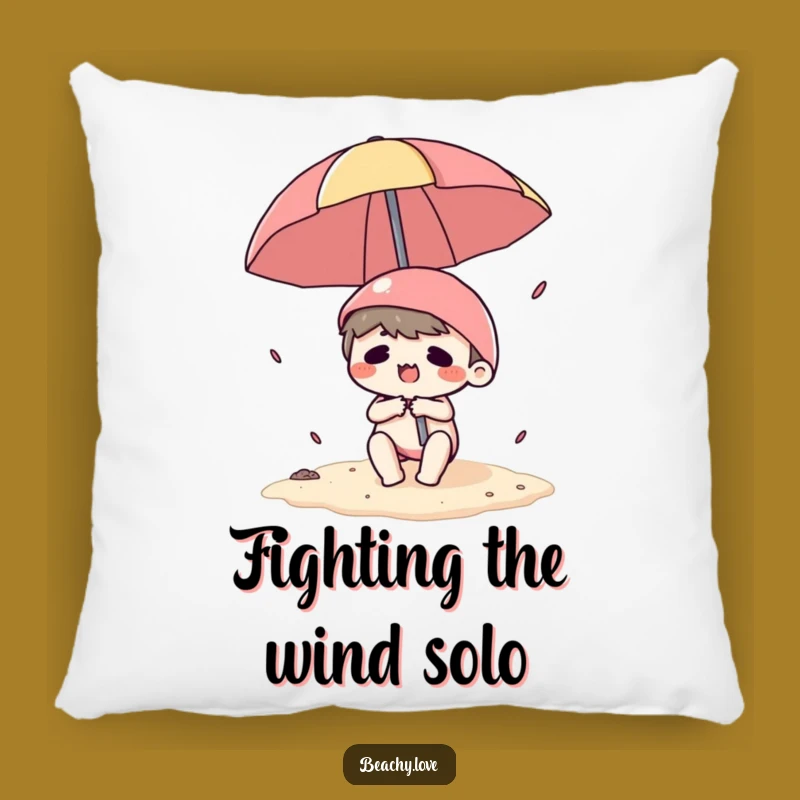 Funny Kawaii Beach Umbrella Struggle Pillow - Comfy & Hilarious Decor