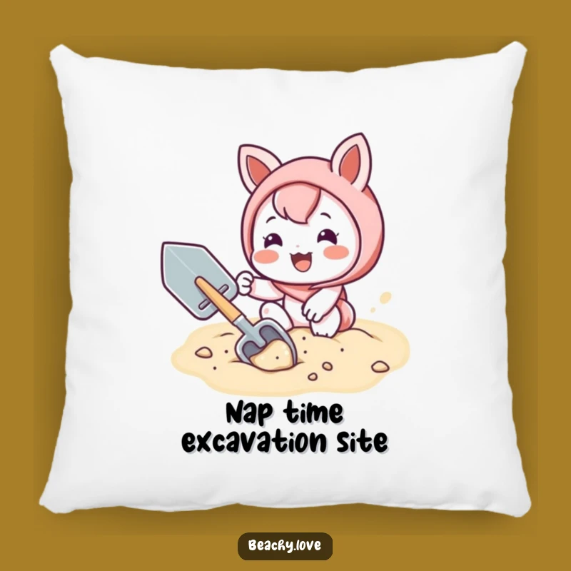 Funny Kawaii Shoveler Pillow: Cozy Joyful Sand Digging Character for a Soft Gift