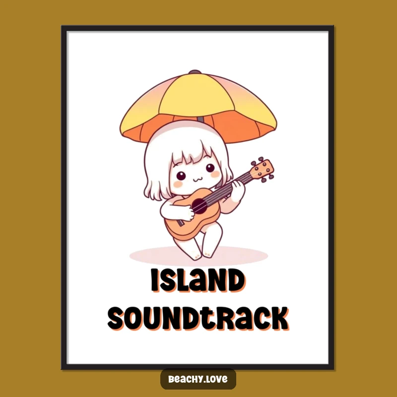Funny Beach Ukulele Digital Art - Charming Character Music Decor Print