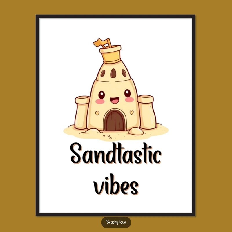 Funny Sandcastle Digital Art: Cheerful Beach Printable Decor Gift