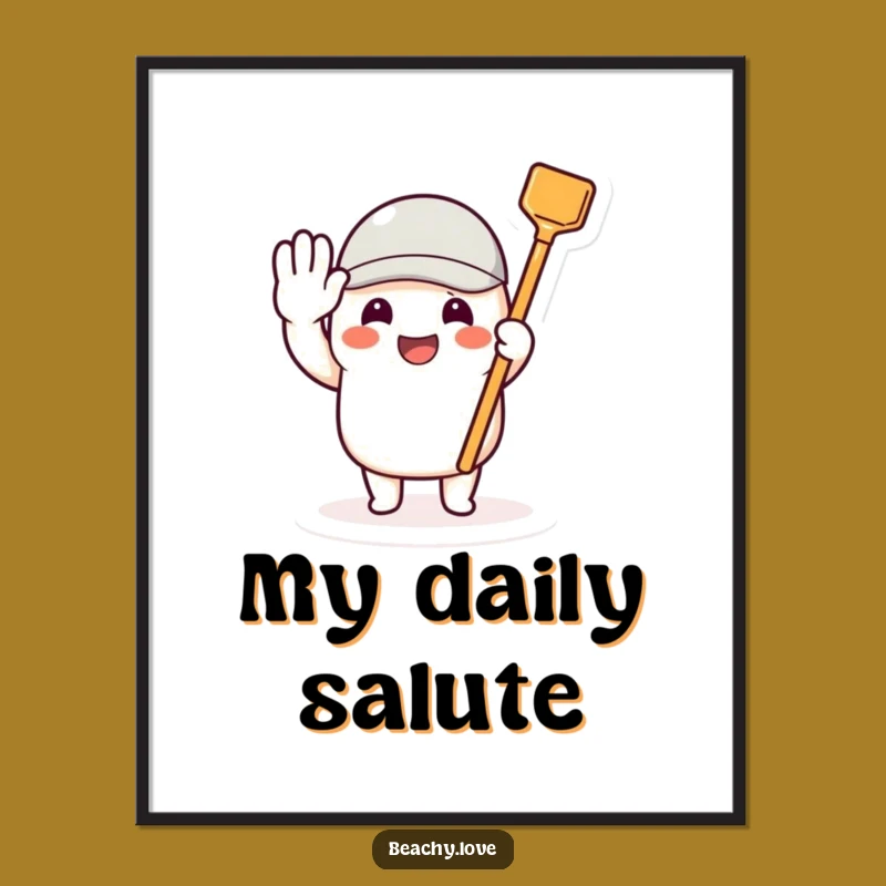 Funny Toy Shovel Digital Art: Beaming Character Salute Decor