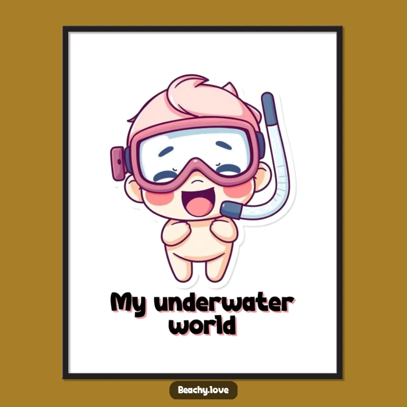 Funny Goggles Snorkel Digital Art: Giggling Character Underwater Decor