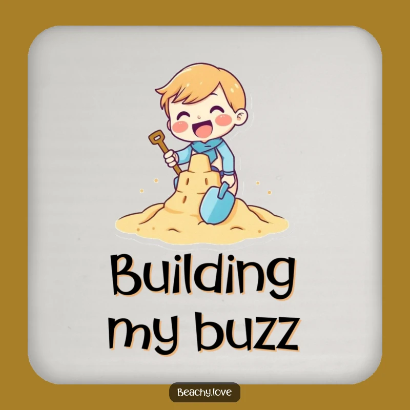 Funny Sandcastle Builder Drink Coaster: Tiny Character Table Protection, Charming Funny Gift
