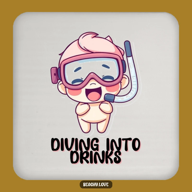 Funny Goggles Snorkel Drink Coaster: Underwater Giggling Character Bar Gift