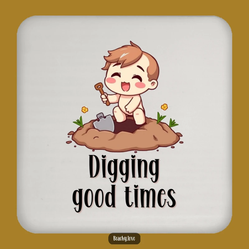 Funny Digging Excitement Drink Coasters - Protect Surfaces with Enthusiastic Humor
