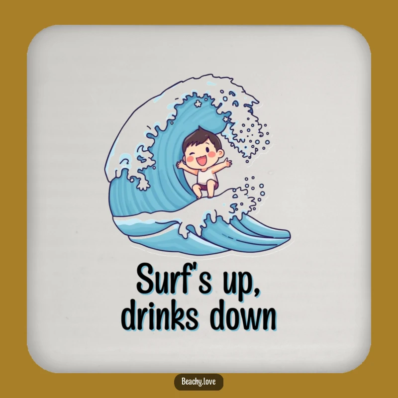Funny Joyful Wave Rider Coaster - Smiling Character Surfing Drink Protector