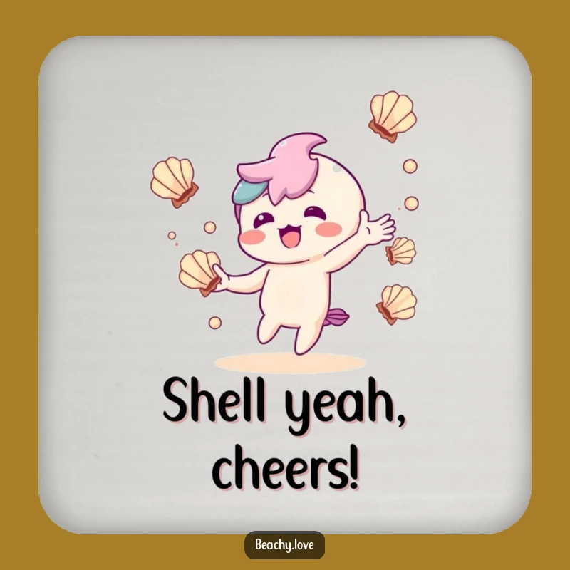 Funny Kawaii Juggler Coaster: Delighted Seashell Character for Table Fun