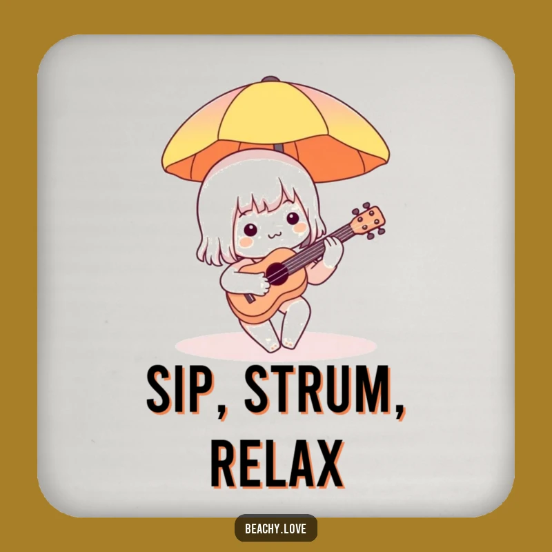 Funny Beach Ukulele Coaster - Charming Character Music Gift for Tables