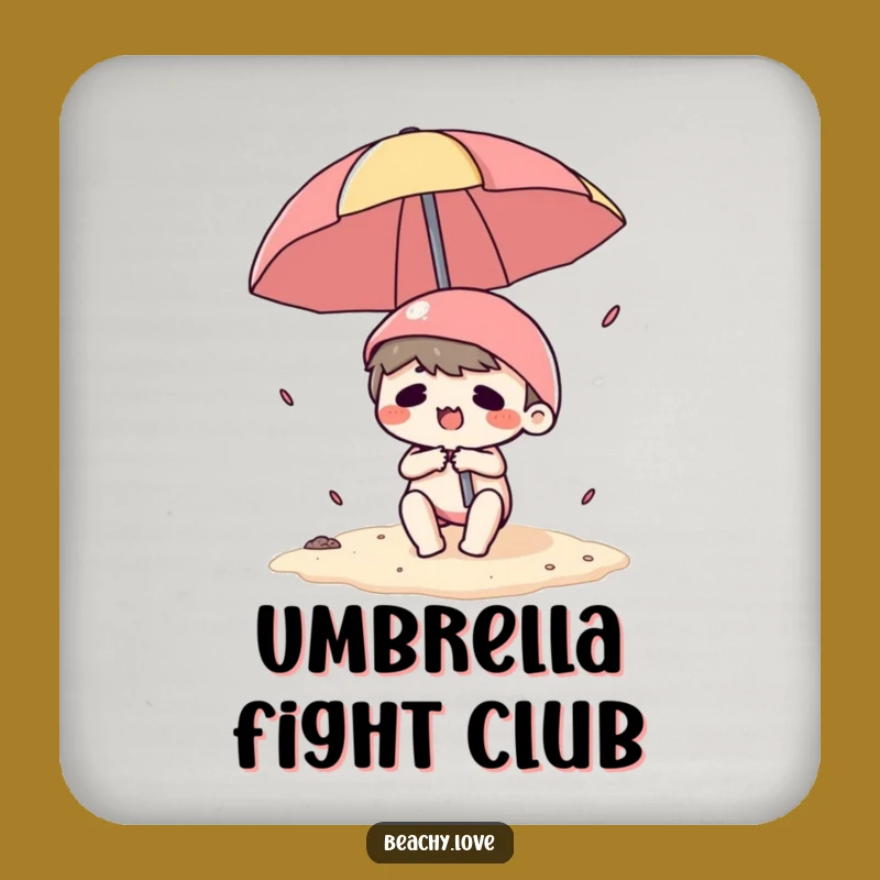 Funny Kawaii Beach Umbrella Struggle Coaster - Protect Surfaces Hilariously