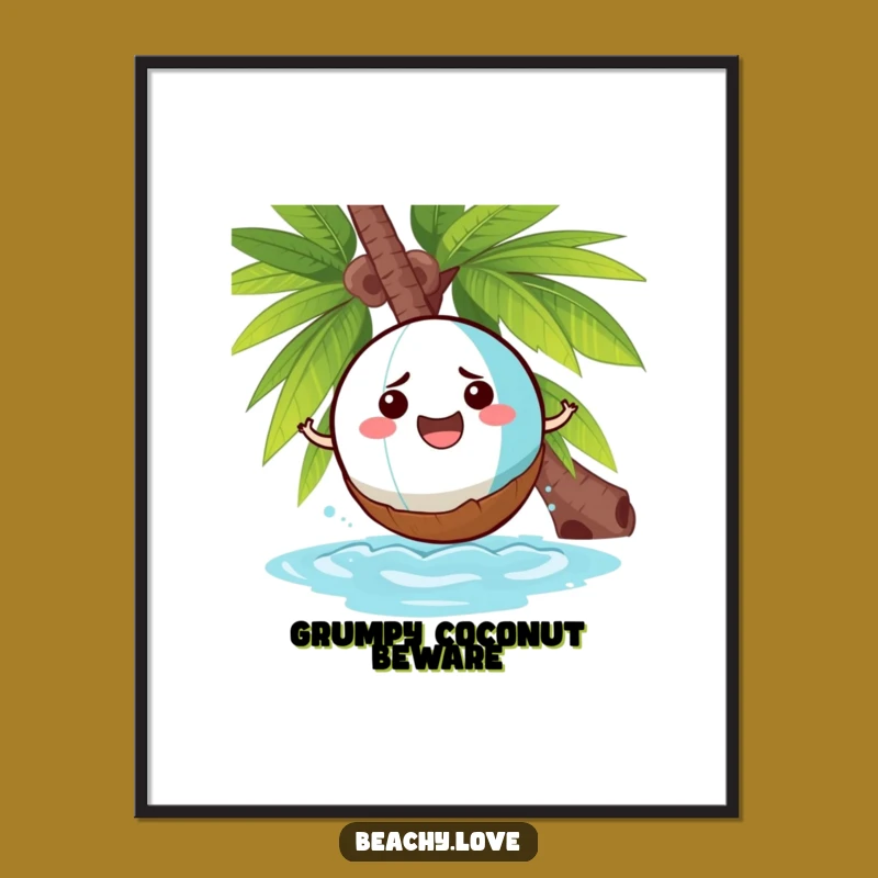 Funny Beach Ball Coconut Poster: Hilarious Tropical Wall Art Gift
