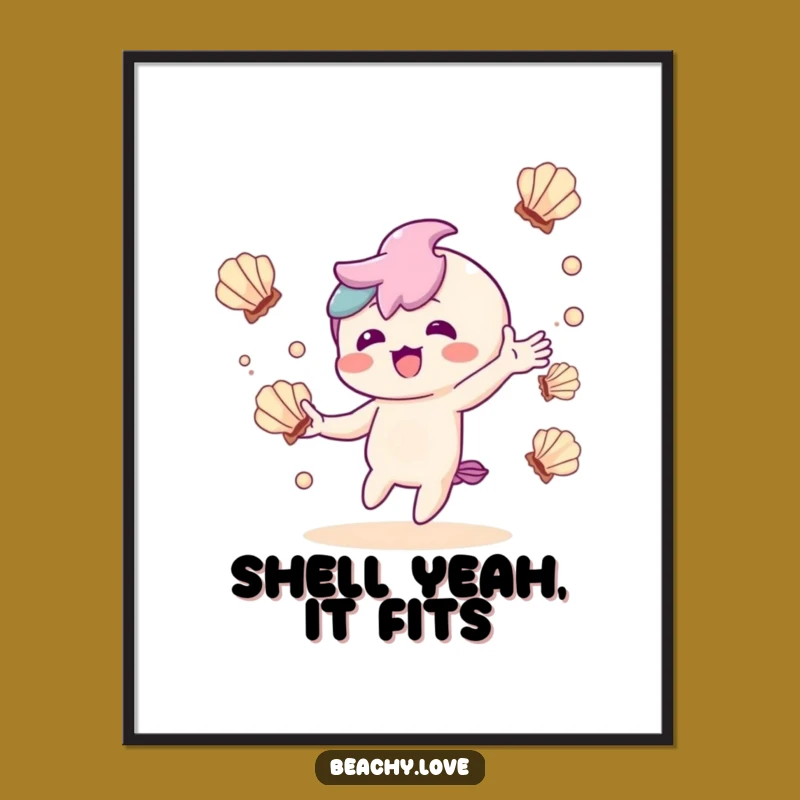 Funny Kawaii Juggler Poster: Delighted Seashell Character Art for a Cheerful Gift