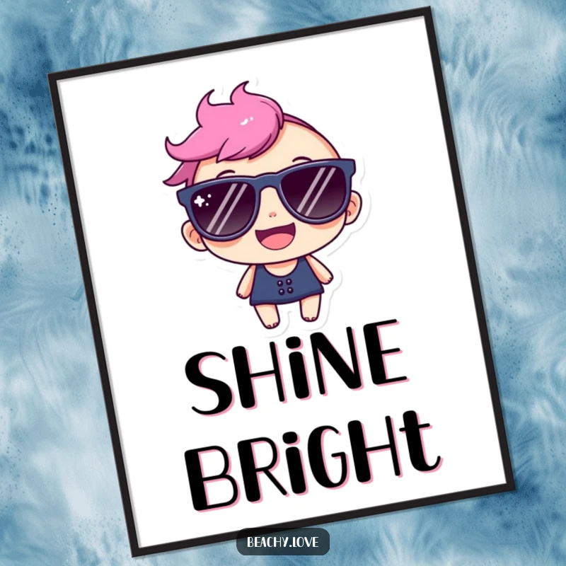 Funny poster of a happy character wearing oversized sunglasses, beaming with a wide, joyful smile, radiating cool confidence.