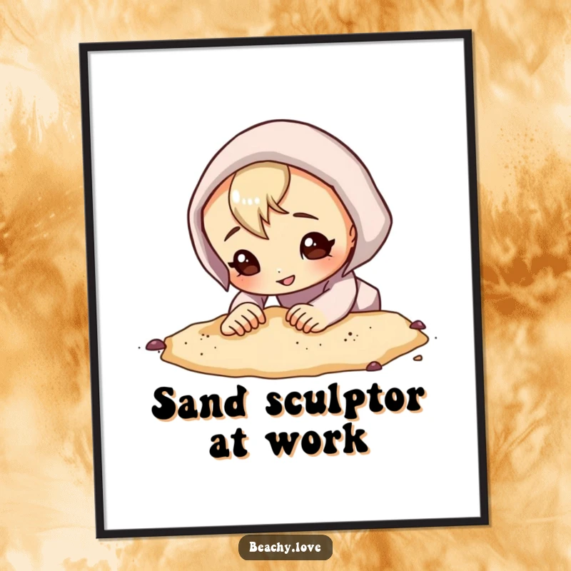 Funny poster print of a curious character digging in the sand with a determined grin, inspiring a sense of adventure and playful exploration.