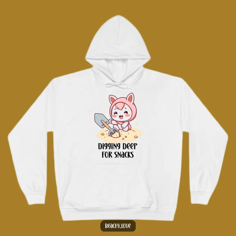 Funny Kawaii Shoveler Hoodie: Cozy Joyful Sand Digging Character for a Warm Gift