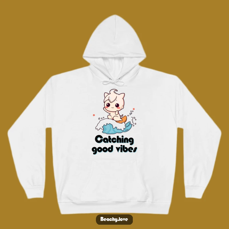 Funny Kawaii Surfer Hoodie: Cozy Happy Wave Rider Character for a Warm Gift