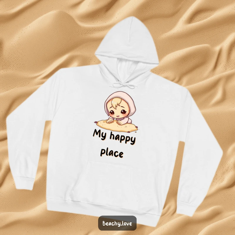 Funny hoodie showing a curious character digging in the sand with a determined grin, perfect for adventurers who love to explore and discover.