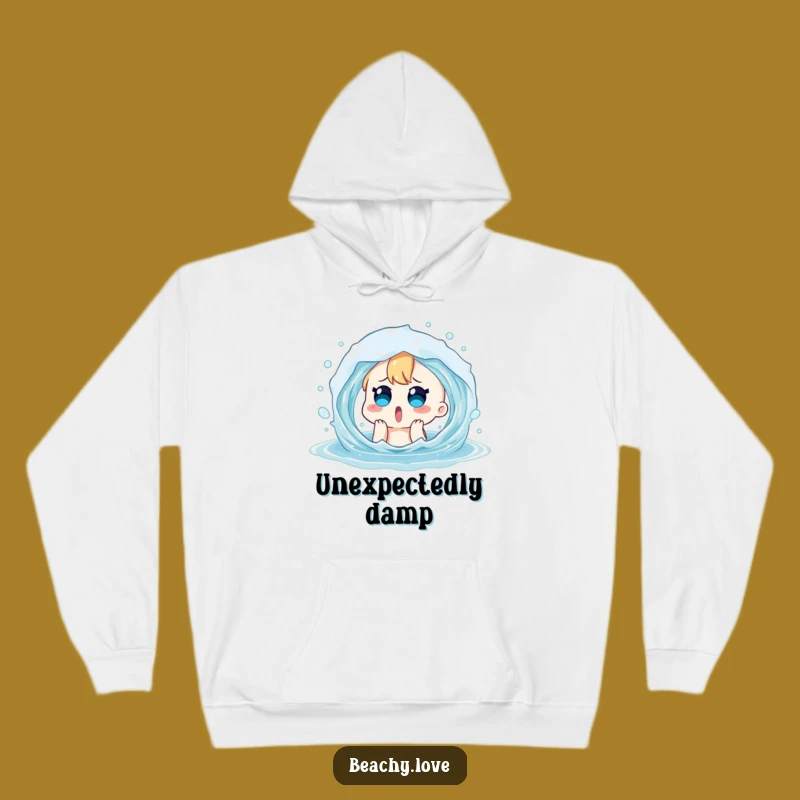 Funny Surprised Character Hoodie - Cozy and Hilarious Beach Splash Sweatshirt