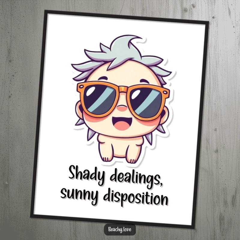 Funny Free Printable Wall Art: Kawaii character wearing oversized sunglasses, wide smile, cool and chic decor.
