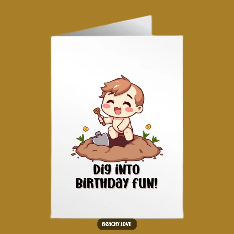Free Printable Birthday Card: Digging Character, Funny Downloadable Gift for Excavators