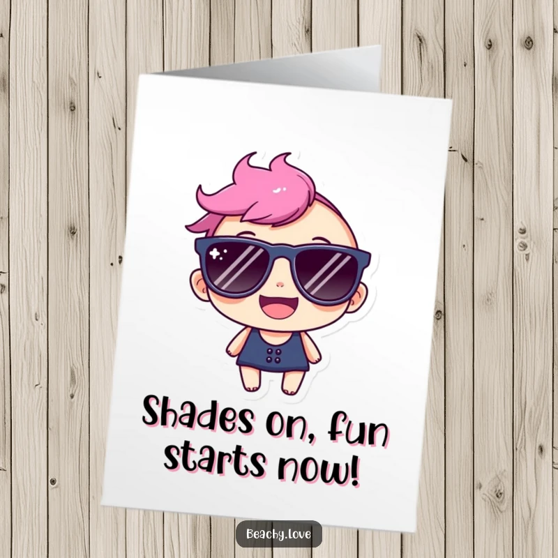 Funny Free Printable Birthday Card: A happy character beaming with joy while wearing comically large sunglasses.
