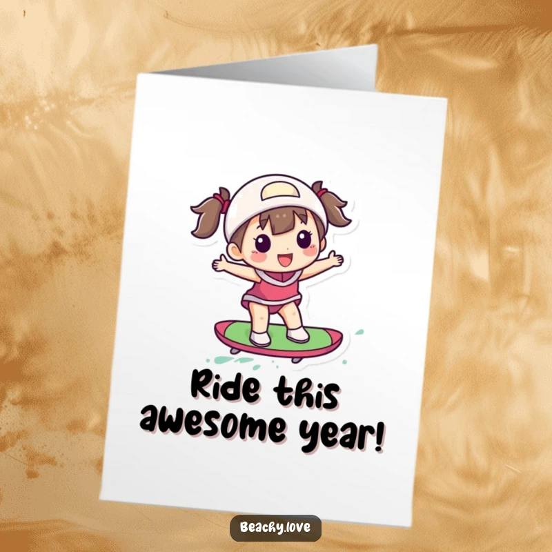 Funny Free Printable Birthday Card: A delighted figure gleefully surfing on a small, brightly colored board.