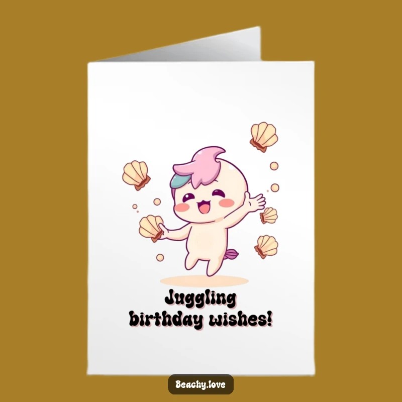 Free Printable Kawaii Seashell Juggling Birthday Card - Fun DIY Gift