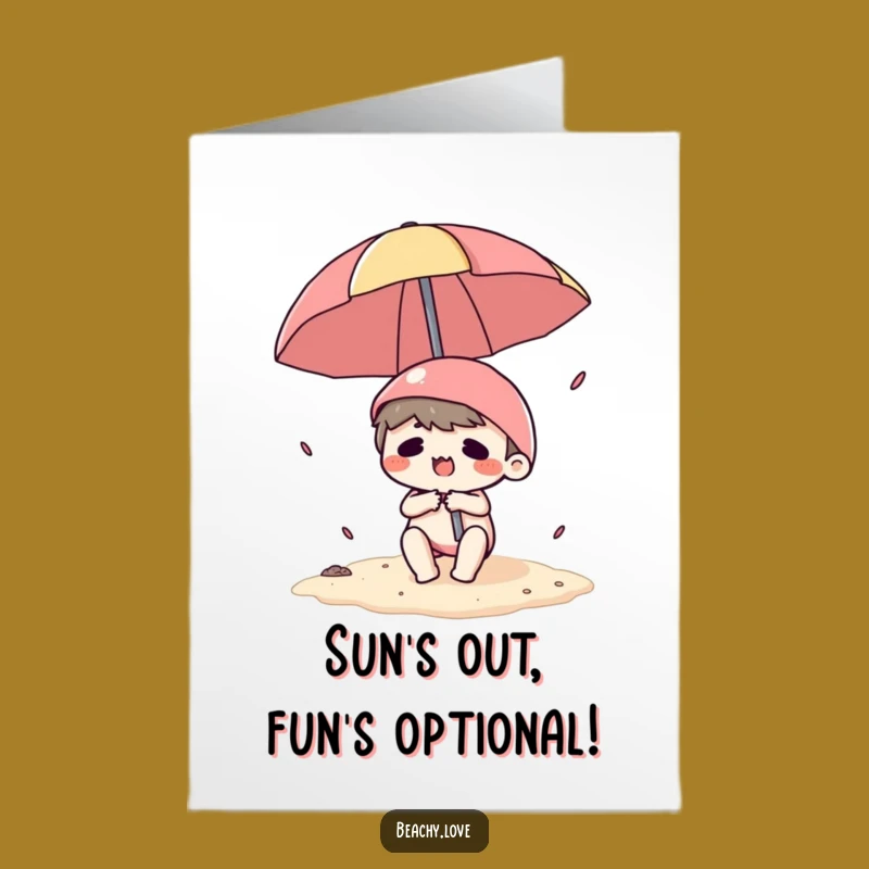 Funny Free Printable Birthday Card: Kawaii Beach Umbrella Struggle - Instant Download Gift!
