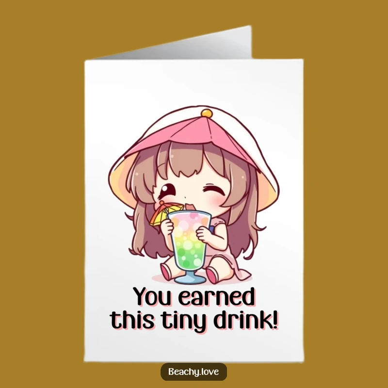 Free Printable Congrats Card: Sipping Character Funny Drink Downloadable