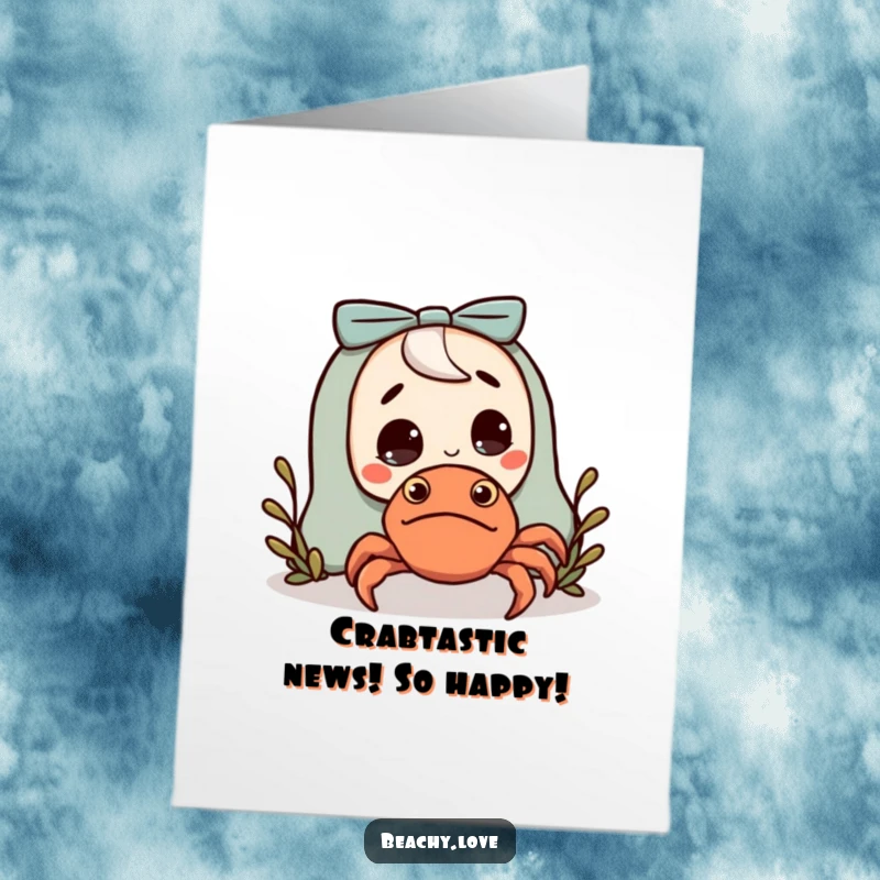 Funny free printable congratulations card showing a character startled by a small, friendly hermit crab. Quick DIY print.