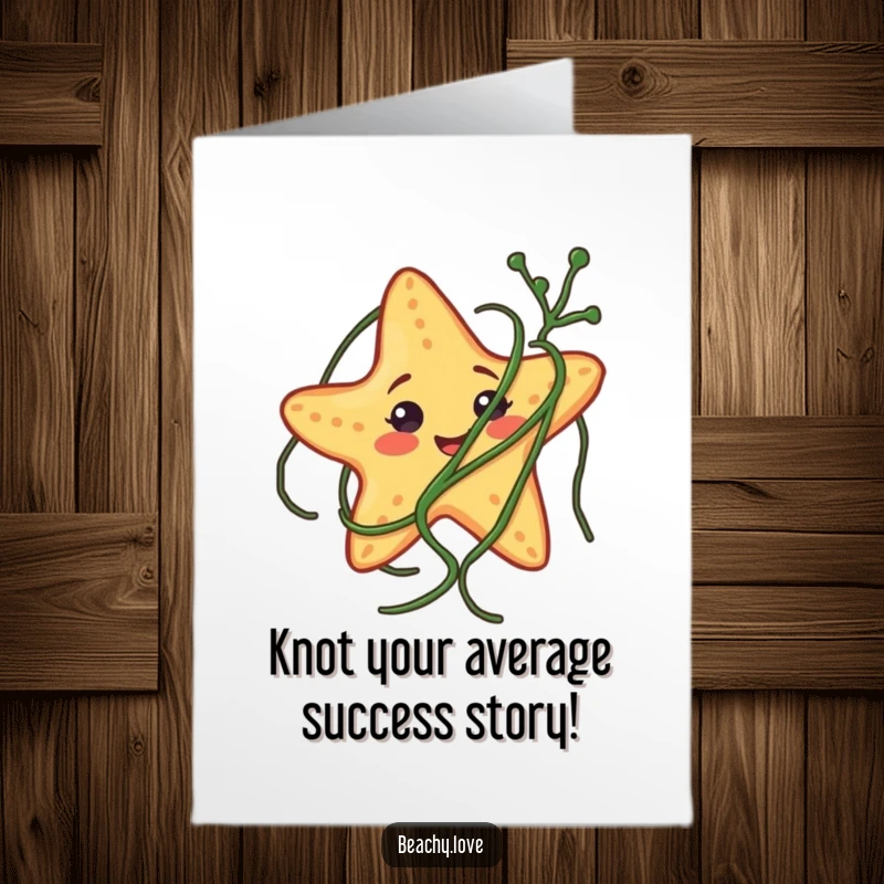 Funny Free Printable Congratulations Card: Starfish joyfully tangled in seaweed, celebrating a big win.