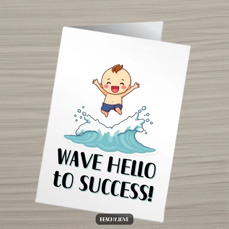 Funny Free Printable Congrats Card: Exuberant figure celebrating a victory with a massive splash and energetic leaps.