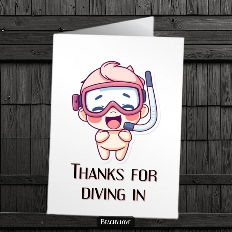 Funny Free Printable Thank You Card: A giggling character wears oversized goggles and a snorkel, giving thanks.