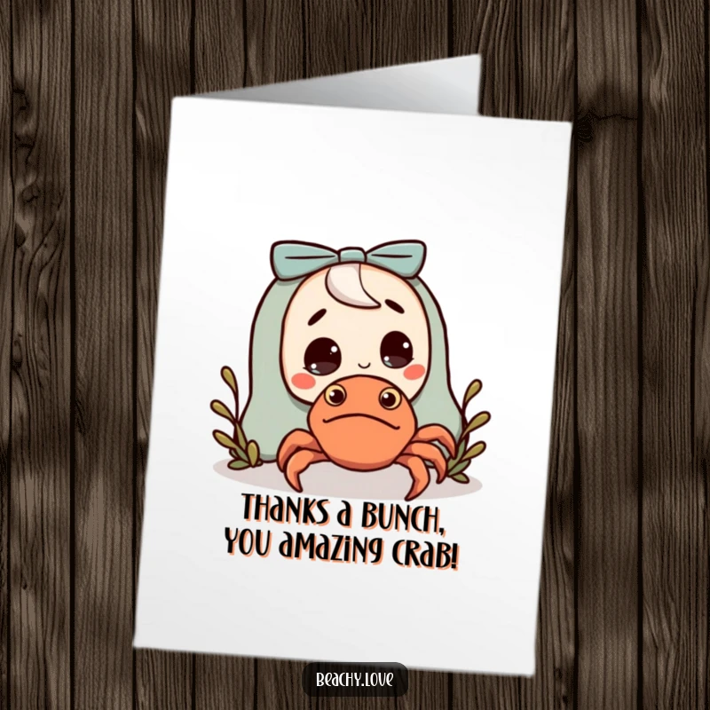 Funny free printable thank you card with a character reacting to a cute, friendly hermit crab. Easy printable gift.